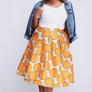 Lane Bryant Box Pleated Orange/Cream Skirt Sz 22